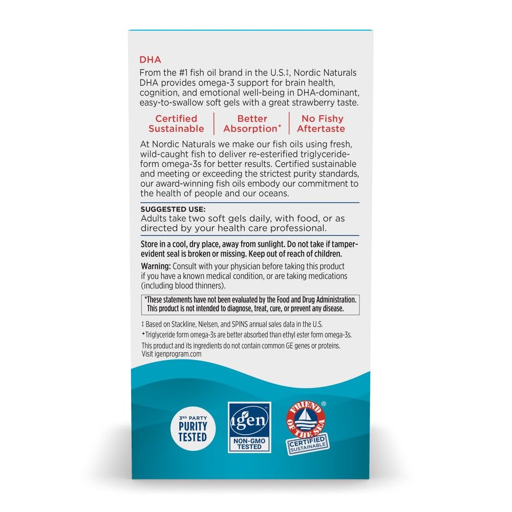 Pre-Order | Arrives in 5–10 Days – Nordic Naturals DHA, Strawberry - 90 Soft Gels - 830 mg Omega-3 - High-Intensity DHA Formula for Brain & Nervous System Support - Non-GMO - 45 Servings