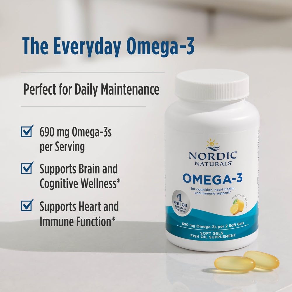 Pre-Order | Arrives in 5–10 Days – Nordic Naturals Omega-3, Lemon Flavor - 90 Soft Gels - 690 mg Omega-3 - Fish Oil - EPA & DHA - Immune Support, Brain & Heart Health, Optimal Wellness - Non-GMO - 45 Servings