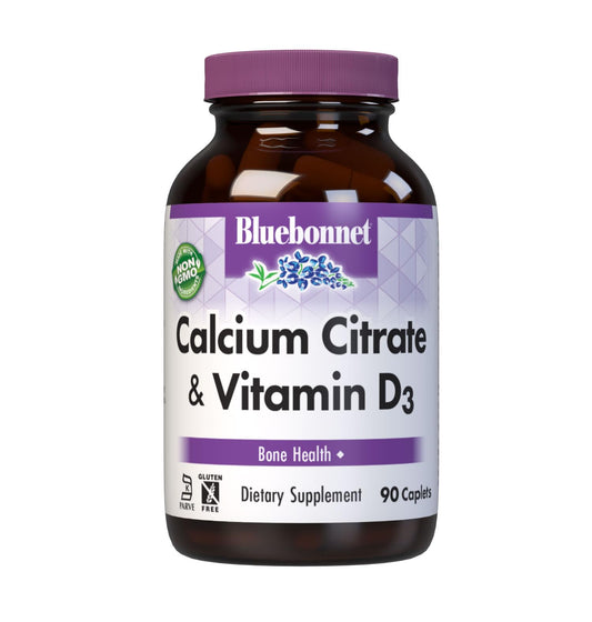 Pre-Order | Arrives in 5–10 Days – Bluebonnet Nutrition Calcium Citrate & Vitamin D3, Bone Health*, Non-GMO, Kosher Parve, Gluten-Free, Soy-Free, 90 Caplets, 22.5 Servings