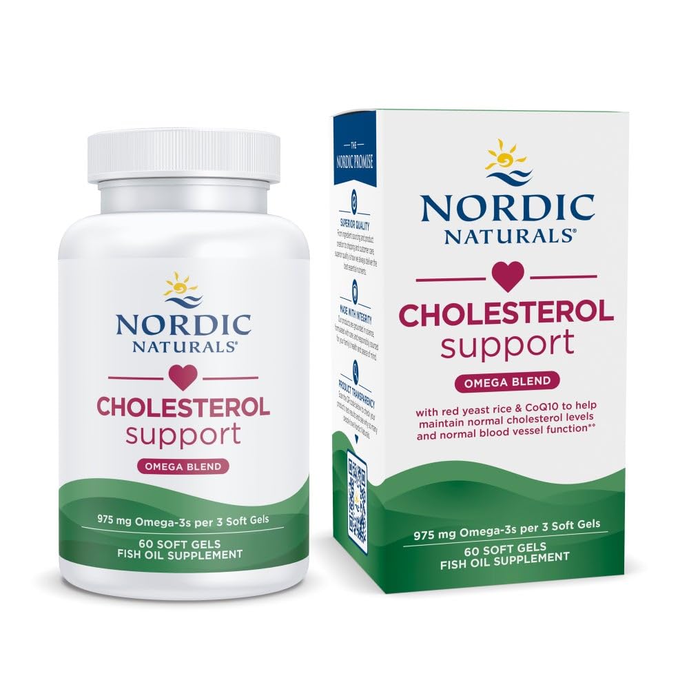 Pre-Order | Arrives in 5–10 Days – Nordic Naturals Cholesterol Support, Lemon - 60 Soft Gels - 975 Omega-3 + Red Yeast Rice & CoQ10 - Normal Cholesterol, Antioxidant Support - EPA & DHA - Non-GMO - 20 Servings