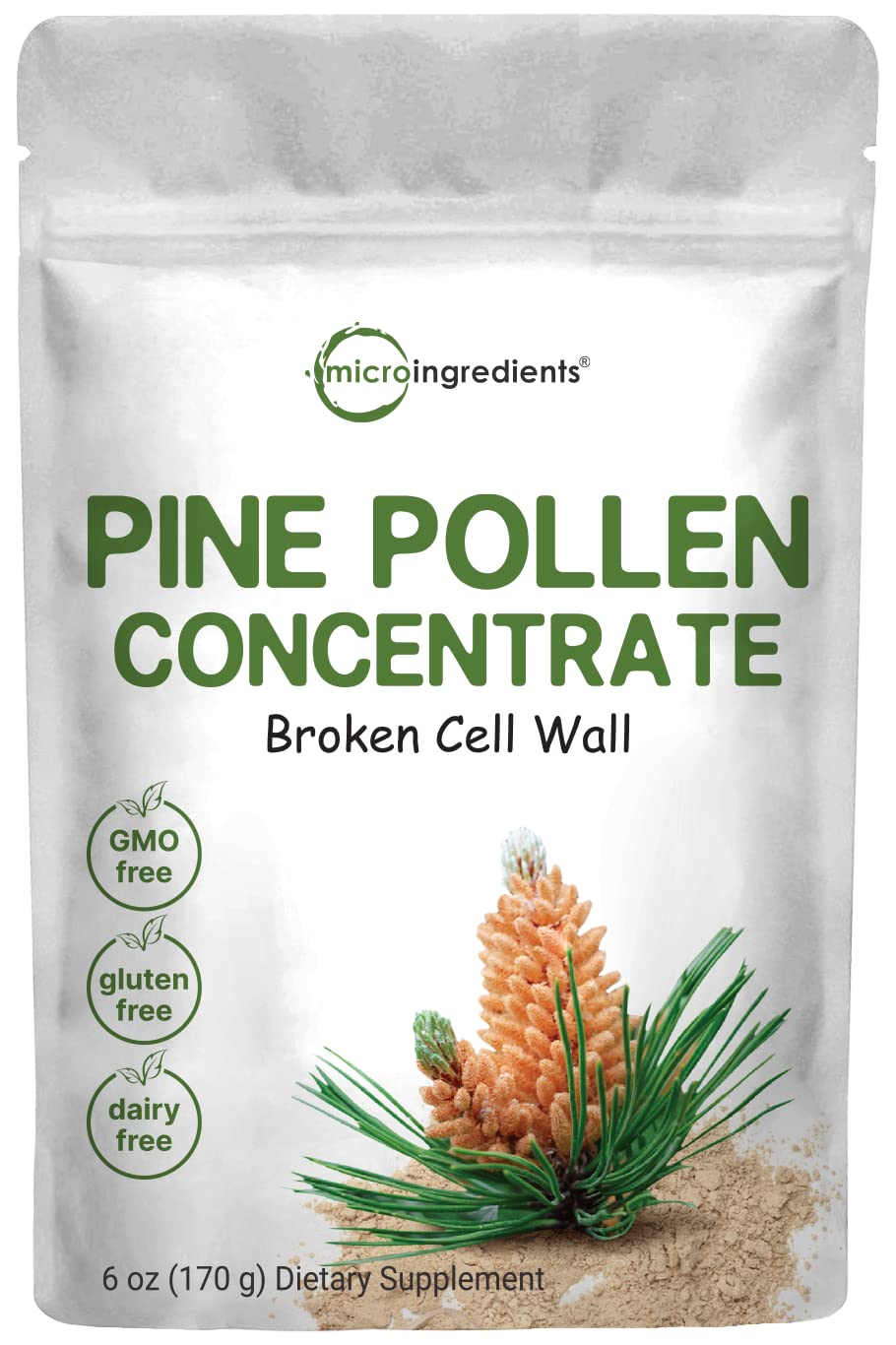 Pre-Order | Arrives in 5–10 Days – Micro Ingredients Pure Pine Pollen Powder, 6 Ounce, Wild Harvest an Broken Cell Wall, Supports Immune System Health, Boosts Energy, Antioxidant & Androgenic, No GMOs, Vegan Friendly