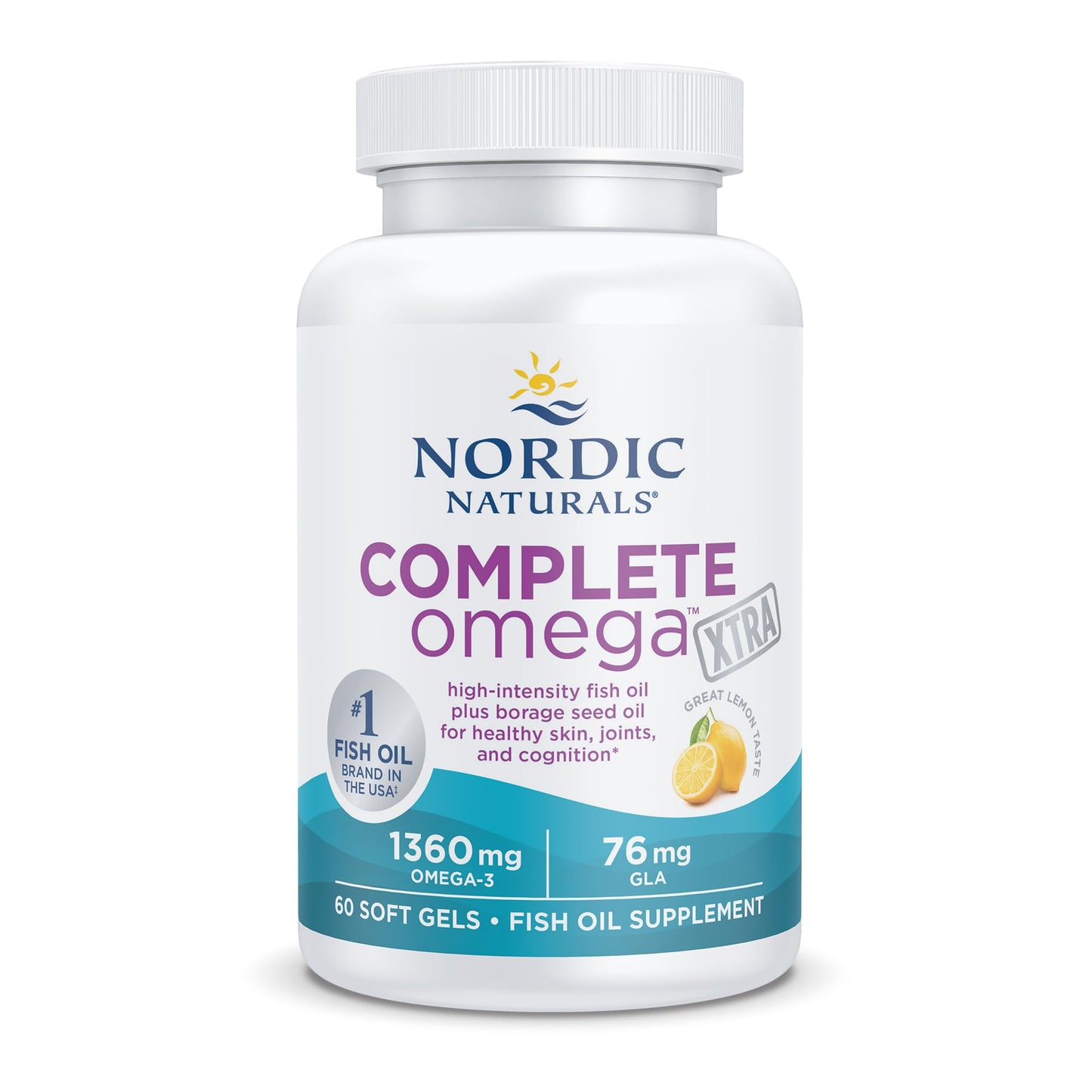 Pre-Order | Arrives in 5–10 Days – Nordic Naturals Complete Omega Xtra, Lemon - 60 Soft Gels - 1360 mg Omega-3 + 76 mg GLA - Healthy Skin - Cognition - Non-GMO - 30 Servings
