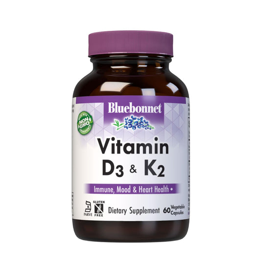 Pre-Order | Arrives in 5–10 Days – Bluebonnet Nutrition Vitamin D3 & K2, Soy-Free, for Strong-Healthy Bones*, Gluten-Free, Non-GMO, Dairy-Free, Kosher Certified, Vegetarian, 60 Vegetable Capsules, 60 Servings