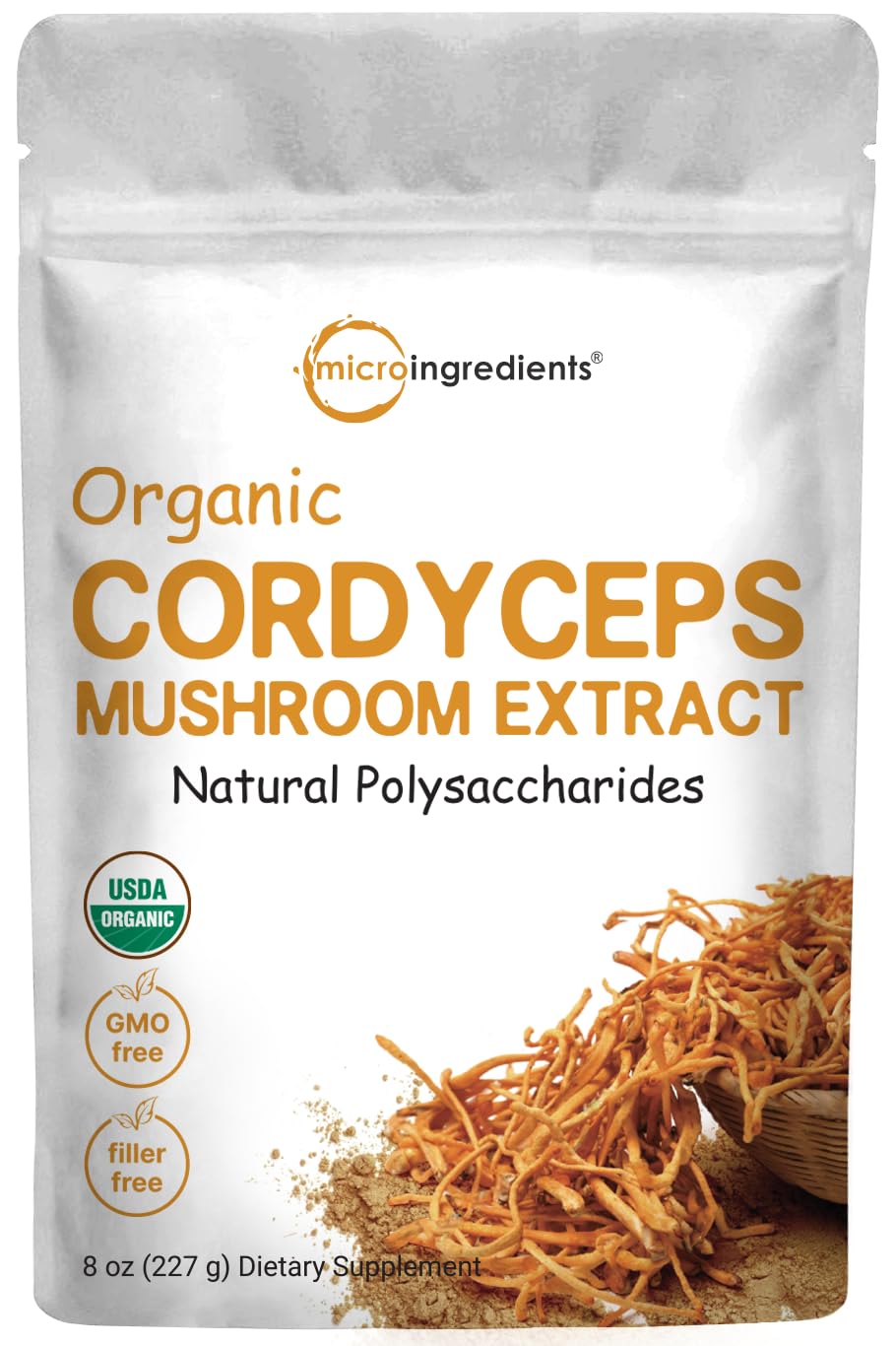 Pre-Order | Arrives in 5–10 Days – Micro Ingredients Organic Cordyceps Mushroom Extract Powder, 8 Ounces | 100:1 Fruit Body & Mycelium Extract | Active Polysaccharides & Cordycepic Acid | Supports Energy & Immune Health