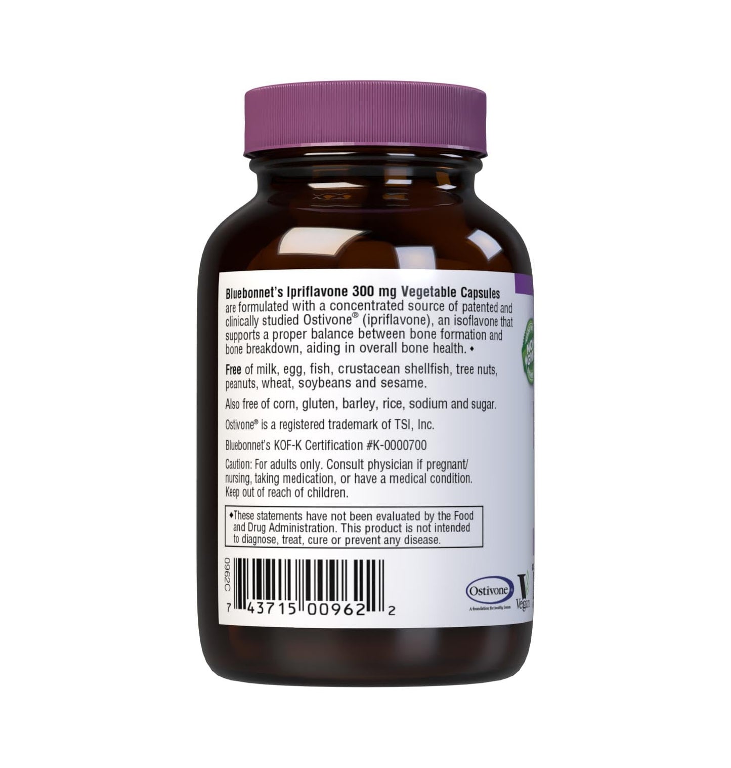 Pre-Order | Arrives in 5–10 Days – BlueBonnet Nutrition Ipriflavone 300mg – for Bone Health* – Ostivone Source - Non-GMO, Vegan, Kosher Certified, Gluten-Free, Soy-Free, Dairy-Free – 60 Vegetable Capsules, 60 Servings
