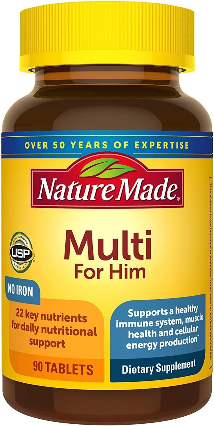 Pre-Order | Arrives in 5–10 Days – 
Nature Made Multivitamin For Him with No Iron, Mens Multivitamins for Daily Nutritional Support, Multivitamin for Men, 90 Tablets, 90 Day Supply