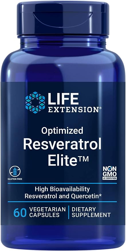 Pre-Order | Arrives in 5–10 Days – Life Extension Optimized Resveratrol Elite - Highly Bioavailable Trans Resveratrol Supplement - From Grape & Japanese Knotweed - For Brain Health - Gluten-Free, Non-GMO - 60 Vegetarian Capsules