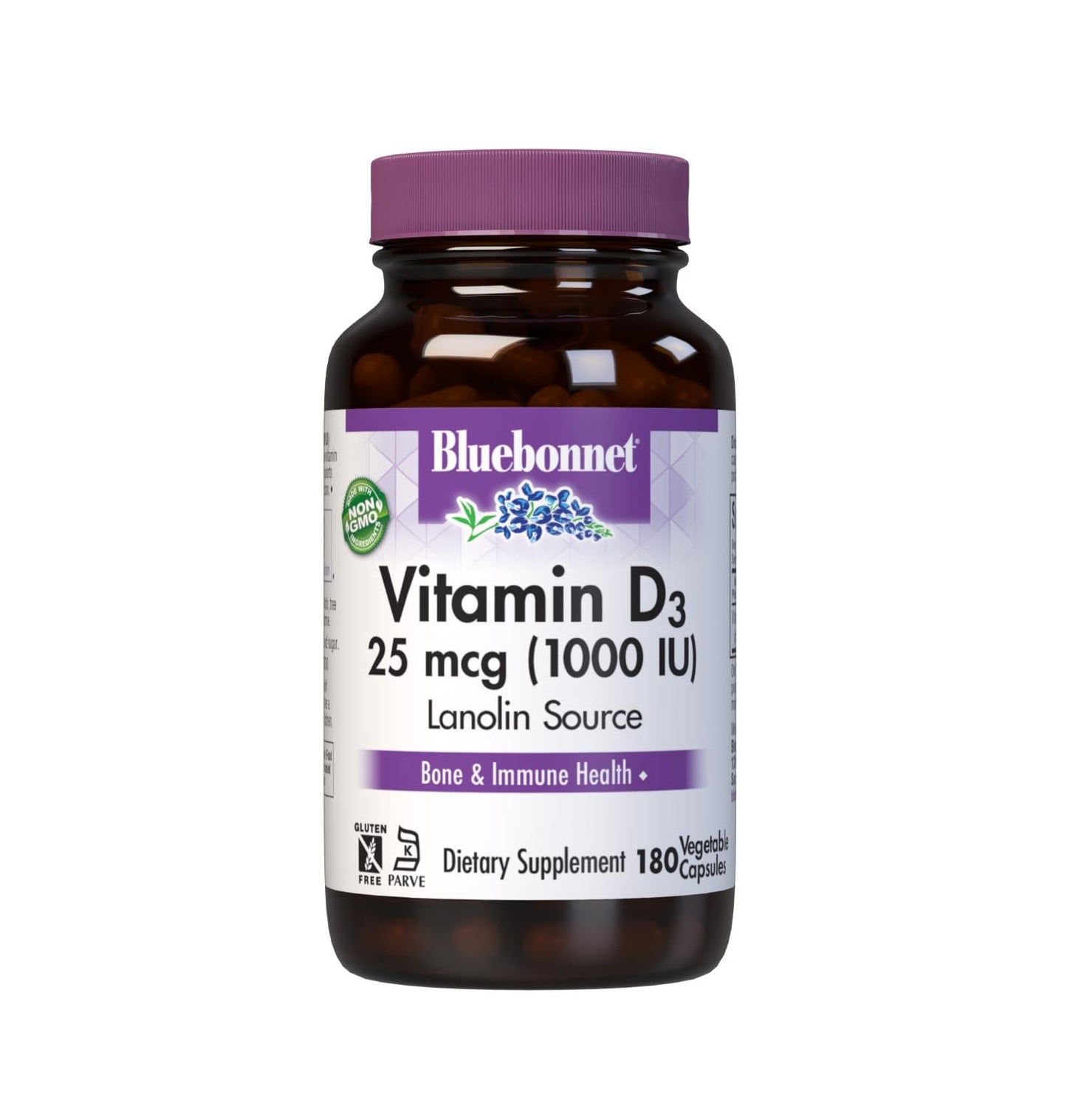 Pre-Order | Arrives in 5–10 Days – Bluebonnet Vitamin D3 1000 IU 25 mcg - Strong Bones & Immune Support Supplement for Women & Men* Soy-Free, Gluten-Free, Non-GMO, Vegetarian - Highly Absorbable Vitamin D - 180 Veggie Capsules