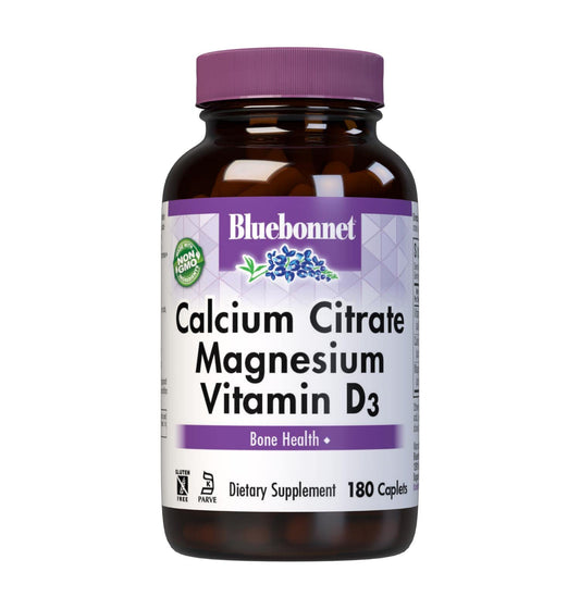 Pre-Order | Arrives in 5–10 Days – Bluebonnet Nutrition Calcium Citrate Magnesium Plus Vitamin D3 Caplets, Bone Health & Muscle Relaxation, Non GMO, Gluten, Soy & Milk Free, Kosher, White, Unflavored, 180 Count