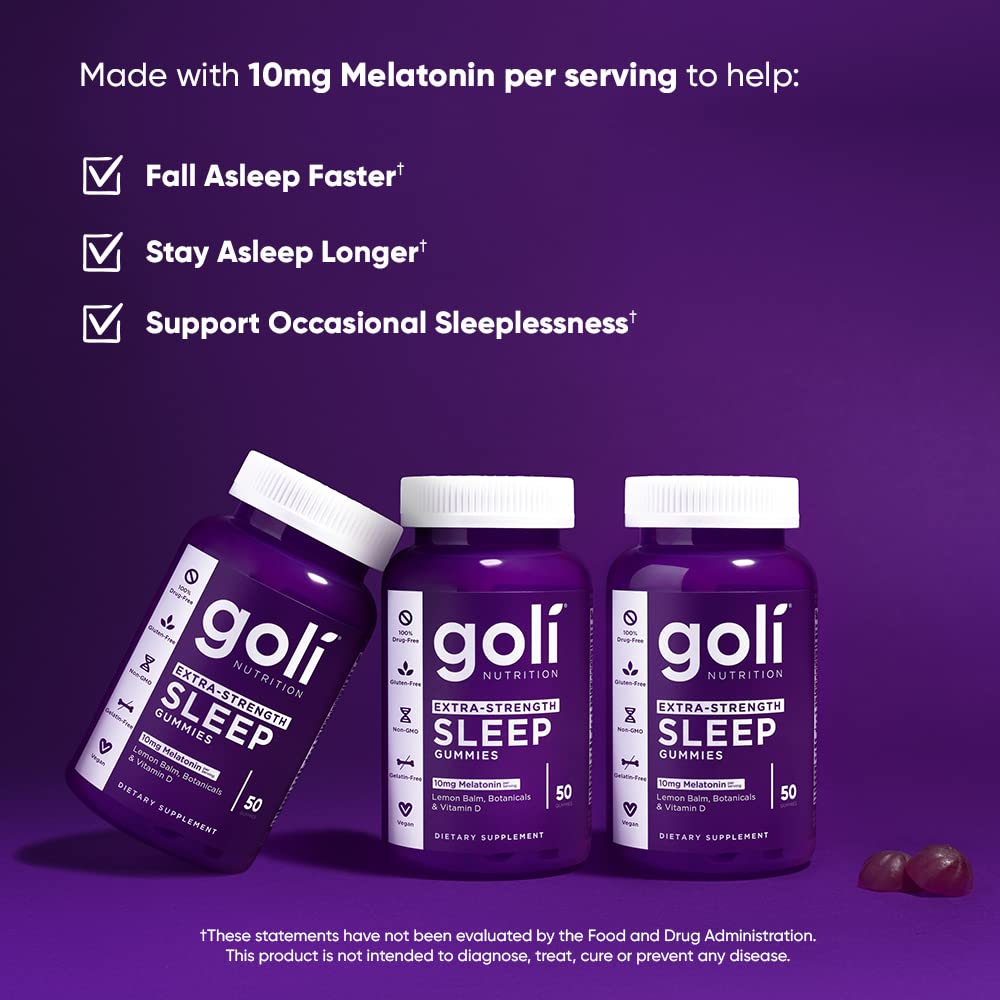 Pre-Order | Arrives in 5–10 Days – Goli Nutritional Supplement, Extra Strength Sleep Gummy 10mg Melatonin - 1 Pack 50 Count - Gluten-Free, Vegan, Non-GMO, and Gelatin-Free