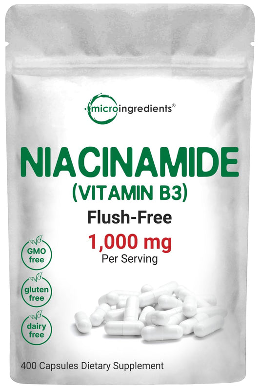 Pre-Order | Arrives in 5–10 Days – Vitamin B3 Niacinamide 500mg Per Capsule, 400 Capsules | 1,000mg Flush Free Niacin Per Serving, Essential B Vitamin Supplement | Skin Care Health & Energy Support | Non-GMO, Gluten Free
