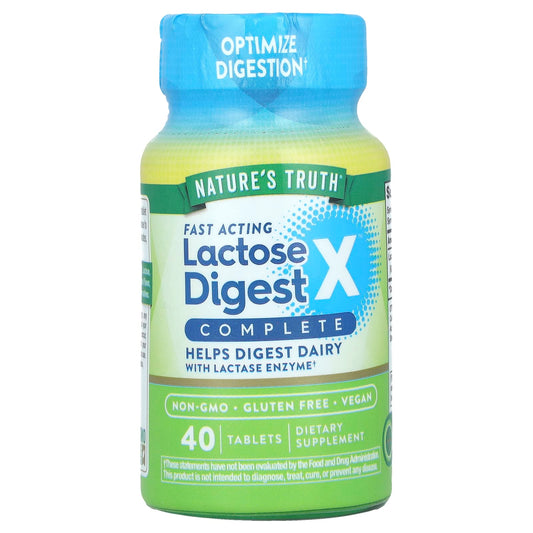Pre-Order | Arrives in 5–10 Days – Nature's Truth
Fast Acting Lactose Digest X™ Complete, 90 mg, 40 Tablets