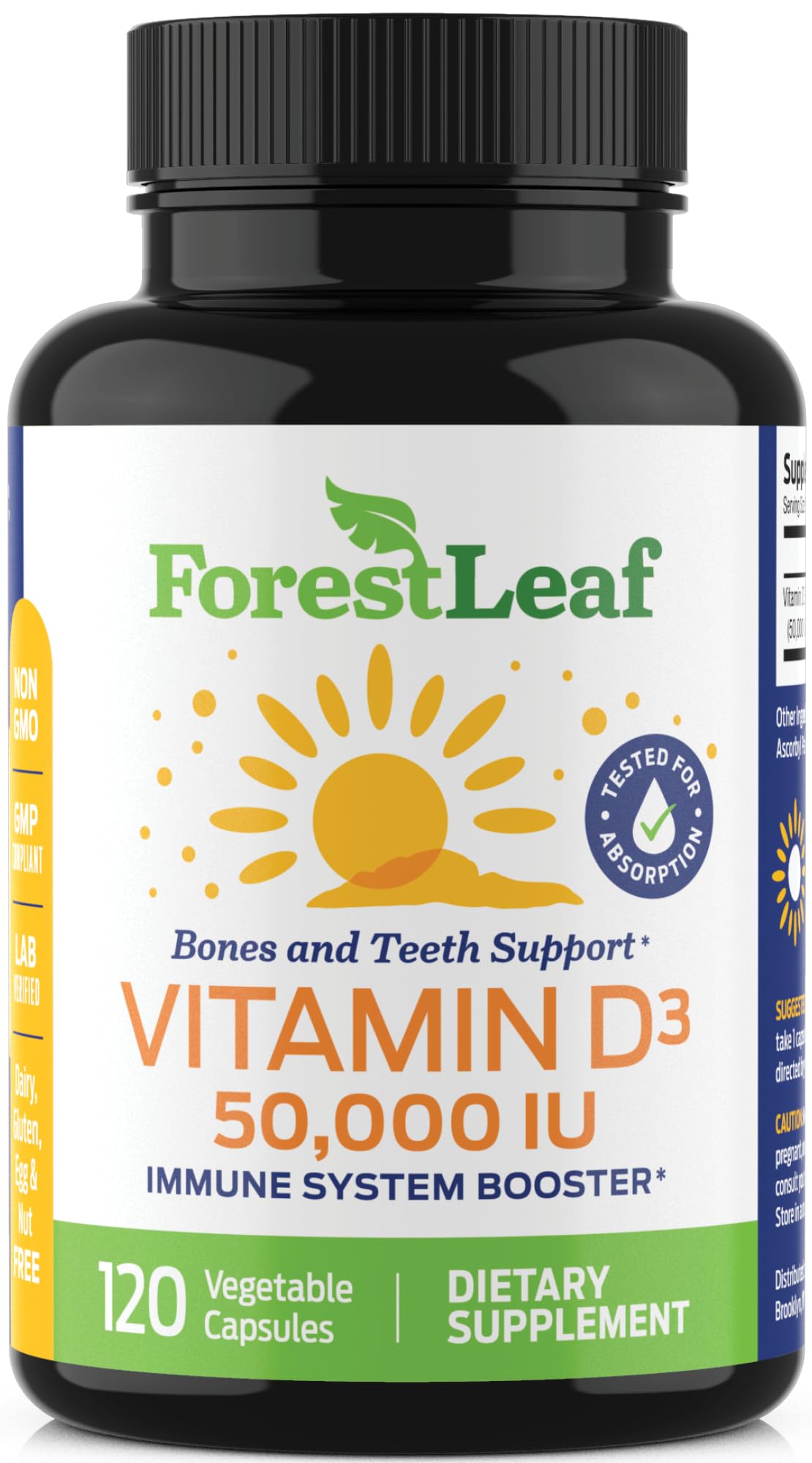 Pre-Order | Arrives in 5–10 Days – ForestLeaf Vitamin D3 50,000 IU | VIT D - VIT D3 Vitamin D Supplement for Women and Men | Bone Health, Teeth, Immune Support | Easy to Swallow Pills | High Potency WEEKLY Dose, 2-Year Supply, 120 Caps