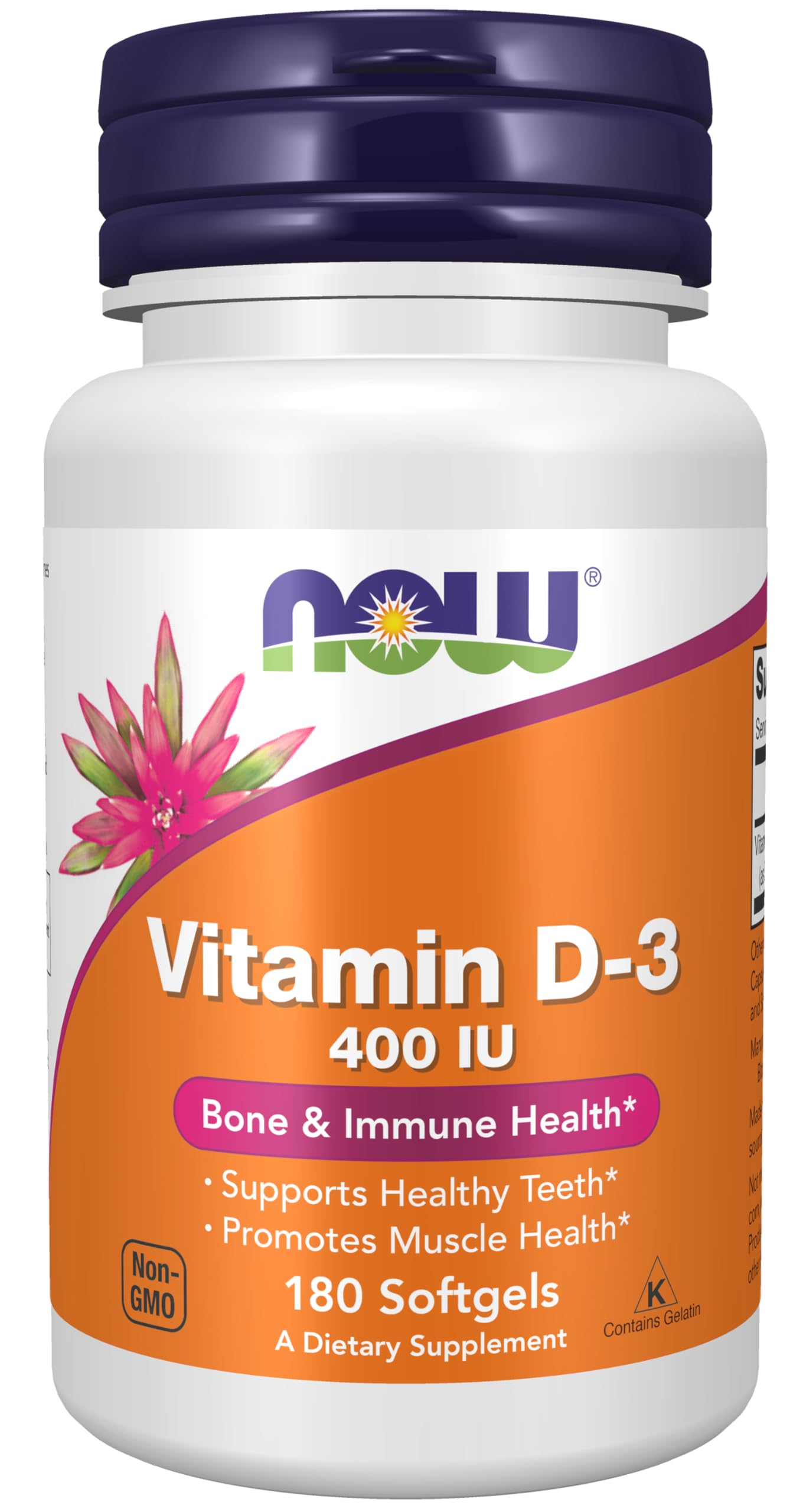 Pre-Order | Arrives in 5–10 Days – NOW Supplements, Vitamin D-3 400 IU, Strong Bones*, Structural support*, 180 Softgels