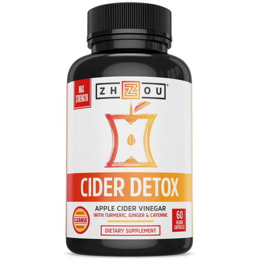 Pre-Order | Arrives in 5–10 Days – Zhou Cider Detox - Apple Cider Vinegar Capsules with Mother, Raw Natural ACV Pills for Women & Men, Herbal Complex Supplement with Turmeric & Cayenne Pepper - 60 Vegan Capsules