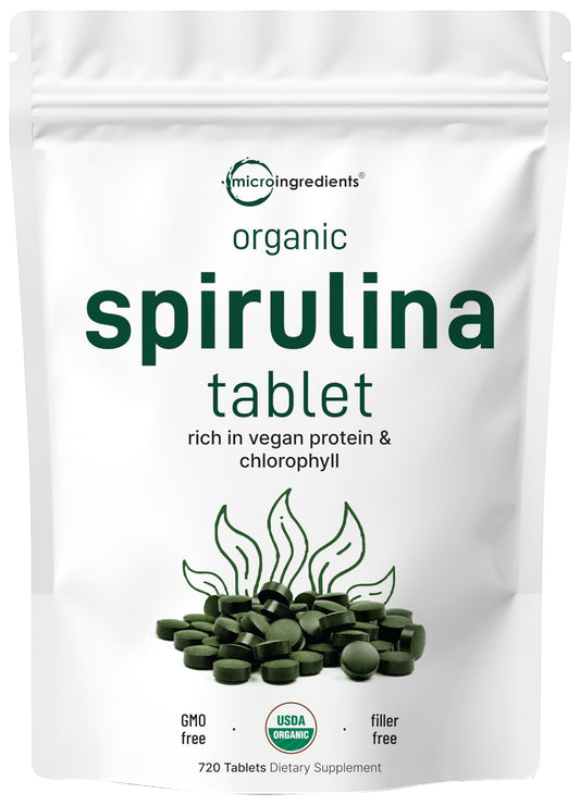 Pre-Order | Arrives in 5–10 Days – Micro Ingredients Organic Spirulina Supplement, 3000MG Per Serving, 720 Tablets (4 Month Supply), No Filler & Non-GMO, Rich in Vegan Protein, Vitamins & Prebiotics, Premium Spirulina Pills