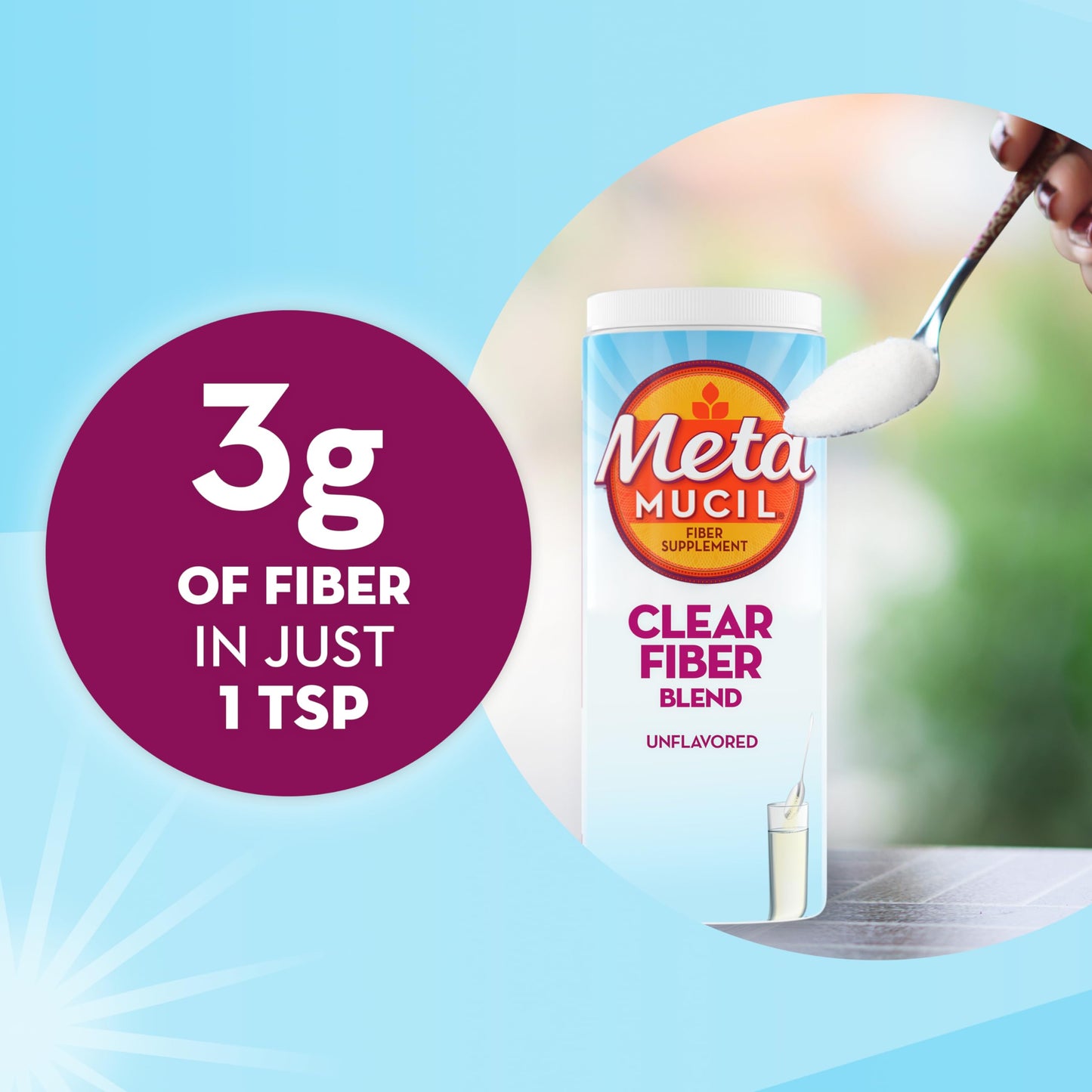 Pre-Order | Arrives in 5–10 Days – Metamucil Fiber Supplement, Unflavored Clear Mixing Powder, No Grit, No Sugar Added, Plant Based Prebiotic Fiber Blend for Daily Digestive Health, 75 teaspoons