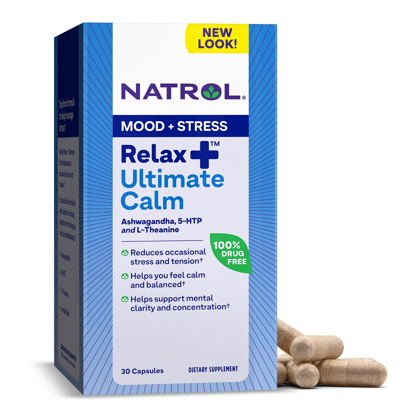 Pre-Order | Arrives in 5–10 Days – Natrol Relax+ Ultimate Calm with Ashwagandha, 5-HTP, L-Theanine and Lemon Balm, Drug-Free Dietary Supplement Helps Reduce Occasional Stress & Tension, 30 Capsules, 30 Day Supply