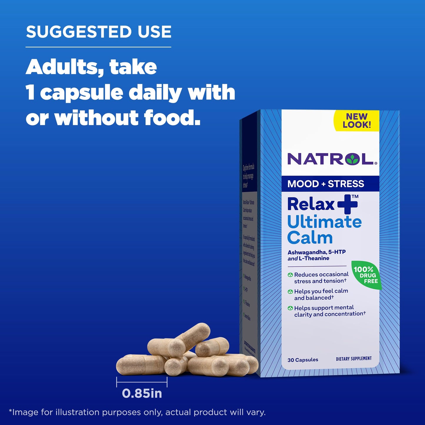 Pre-Order | Arrives in 5–10 Days – Natrol Relax+ Ultimate Calm with Ashwagandha, 5-HTP, L-Theanine and Lemon Balm, Drug-Free Dietary Supplement Helps Reduce Occasional Stress & Tension, 30 Capsules, 30 Day Supply