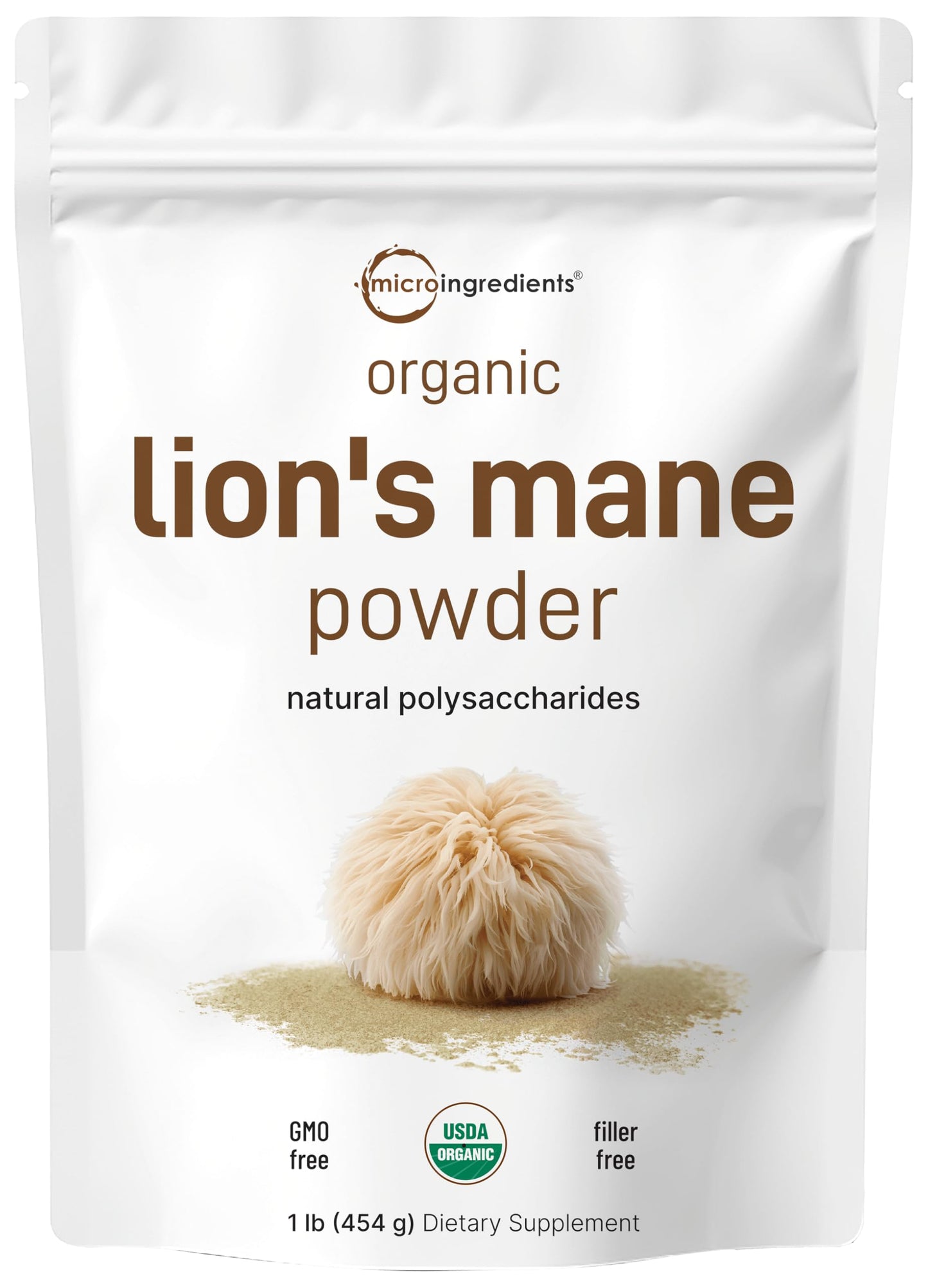 Pre-Order | Arrives in 5–10 Days – Micro Ingredients Organic Lions Mane Mushroom Supplement Powder, 16 Ounce | Natural Superfood for Brain, Energy, & Immune Health | Non-GMO Vegan