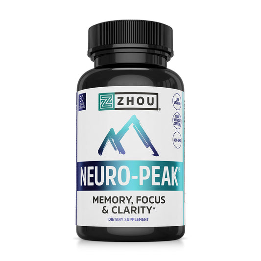 Pre-Order | Arrives in 5–10 Days – Zhou Neuro-Peak - Brain Supplements for Memory and Focus, Nootropic for Men & Women, Brain Support Pill for Adults, Brain Vitamins - 30 Veggie Capsules (Pack of 1)