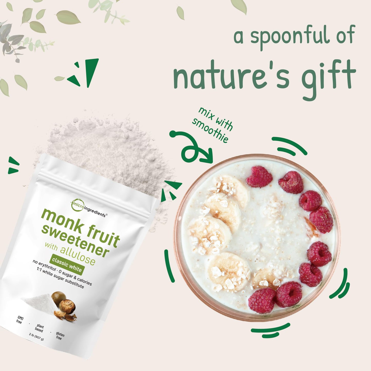 Pre-Order | Arrives in 5–10 Days – Monk Fruit Sweetener with Allulose, 2 lbs Granular | No Erythritol | No Aftertaste, 1:1 White Sugar Substitute, Keto & Vegan Friendly, Zero Calorie | Great for Drinks, Coffee, Tea, Cookies | Non-GMO