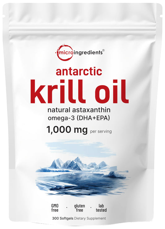Pre-Order | Arrives in 5–10 Days – Micro Ingredients Antarctic Krill Oil Supplement with Natural Astaxanthin, 1000mg Per Serving, 300 Soft-Gels, Rich in Omega-3s EPA & DHA, Supports Immune System & Brain Health, Easy to Swallow