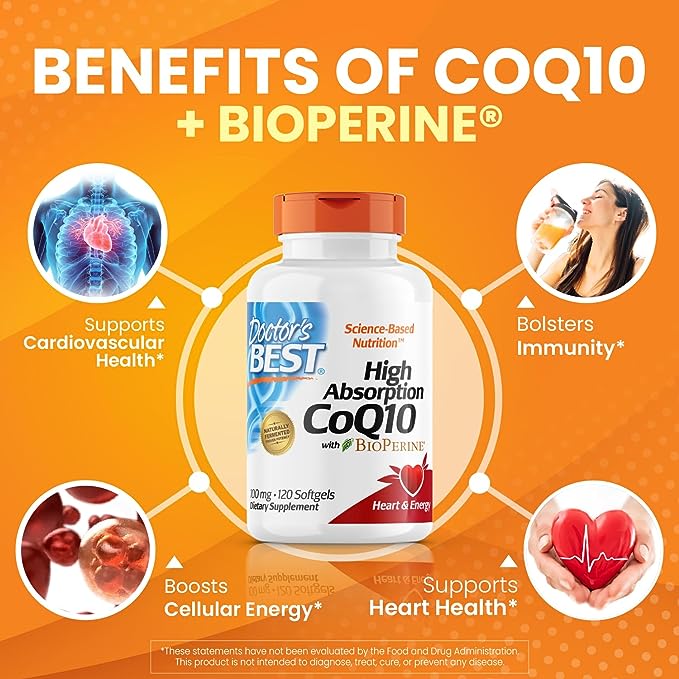 Pre-Order | Arrives in 5–10 Days – Doctor's Best High Absorption CoQ10 with BioPerine, Gluten Free, Naturally Fermented, Heart Health, Energy Production, 100 mg, 120 Count