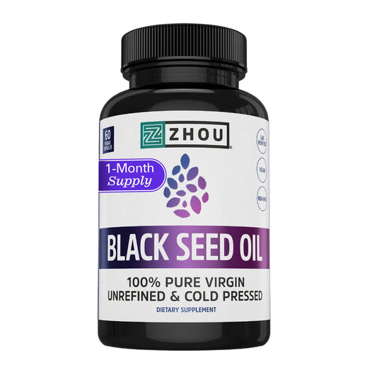 Pre-Order | Arrives in 5–10 Days – Zhou Black Seed Oil Capsules - Black Cumin Seed Oil Cold Pressed, Nigella Sativa, Pure Unrefined Blackseed, Premium Supplement for Health, Hair & Skin w/ Thymoquinone - 60 Capsules (Pack of 1)