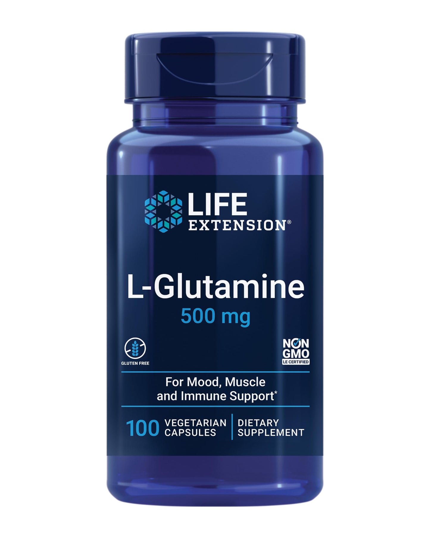 Pre-Order | Arrives in 5–10 Days – Life Extension L-Glutamine, 500 mg L-glutamine, Amino Acid, Supports Muscle Health and Immune Health, Gluten-Free, Non-GMO, 100 Vegetarian Capsules