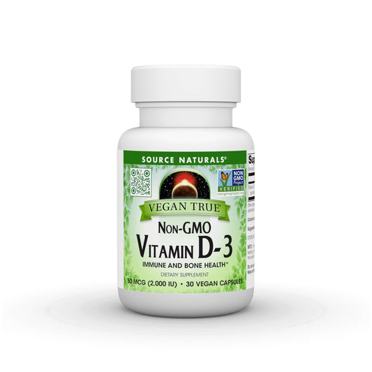 Pre-Order | Arrives in 5–10 Days – Source Naturals Vegan True, Non-GMO Vitamin D-3, Dietary Supplement for Immune and Bone Health*, 2,000 IU - 30 Capsules