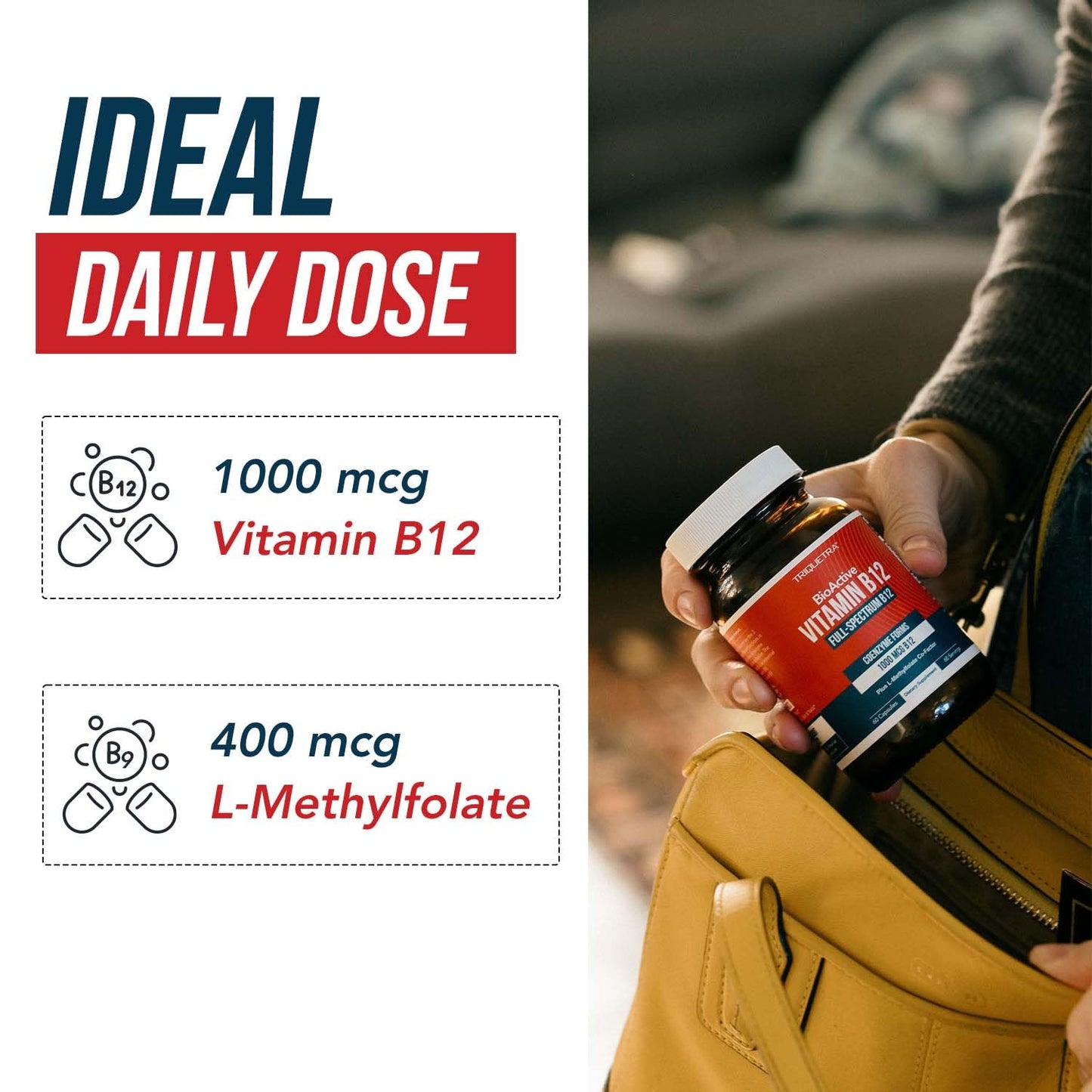 Pre-Order | Arrives in 5–10 Days – 
BioActive Vitamin B12 1000 mcg | All 3 BioActive Forms B12 Plus Methylfolate Cofactor - Methyl B12, Adenosyl B12 & Hydroxy B12 | Supports Energy, B12 Levels & Mood | Vegan, Non-GMO (60 Servings)