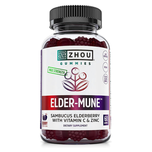 Pre-Order | Arrives in 5–10 Days – Zhou Elder-Mune Elderberry Gummies - Elderberry Vitamin C and Zinc, Daily Immune Support Supplemenet for Women & Men, Chewable Natural Black Elderberry for Adults & Children 4 & Up - 60 Gummies