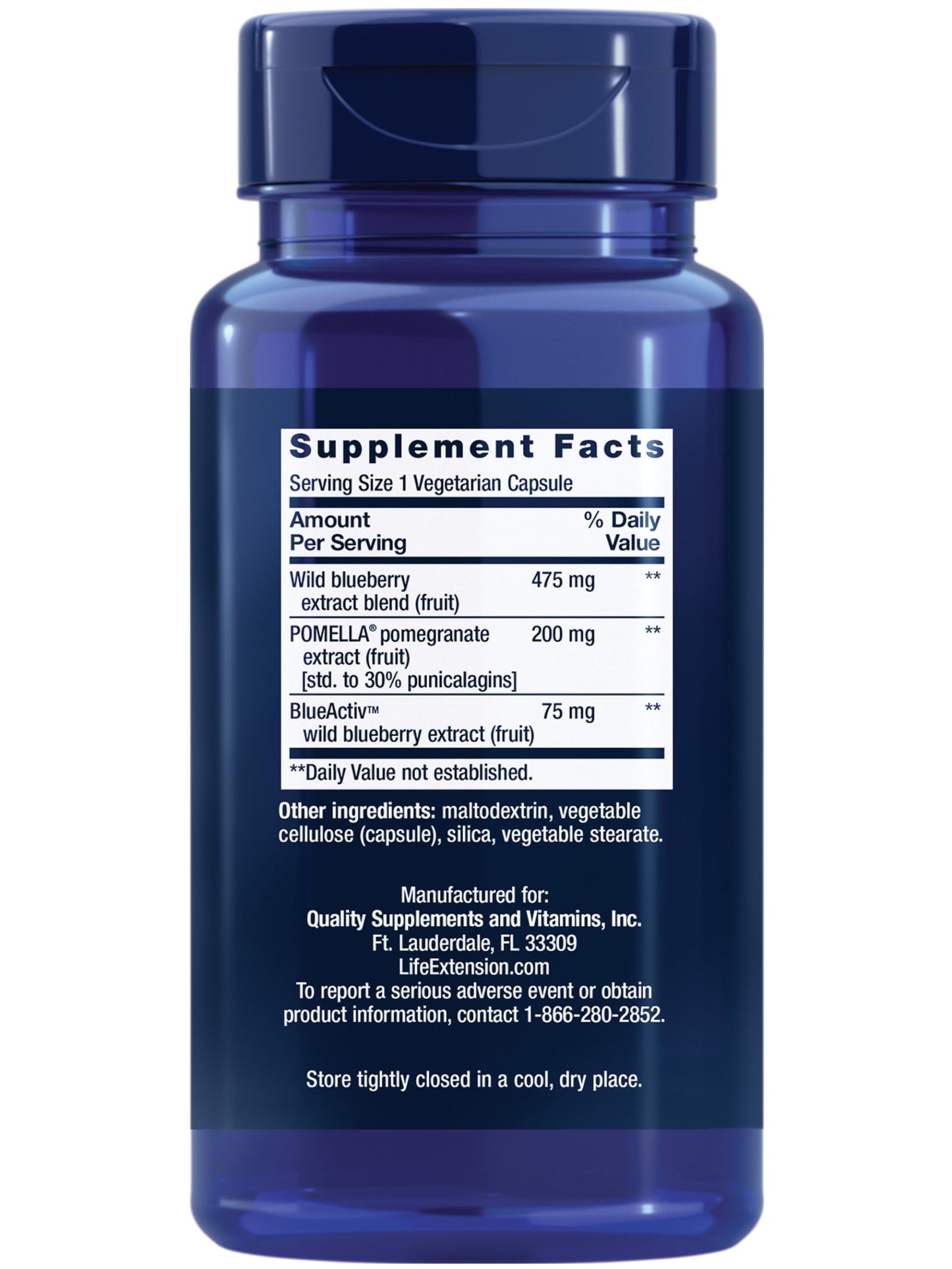 Pre-Order | Arrives in 5–10 Days – Life Extension Blueberry Extract and Pomegranate, arterial Health Support, antioxidant Defense, Gluten-Free, Non-GMO, Vegetarian, 60 Vegetarian Capsules