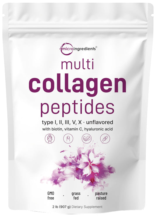 Pre-Order | Arrives in 5–10 Days – Multi Collagen Protein Powder, 2lbs – Hydrolyzed Collagen Peptides | Type I,II,III,V,X with Biotin 10000mcg, Hyaluronic Acid, Vitamin C – Unflavored – Keto & Paleo Friendly, Easy Dissolve, Non-GMO