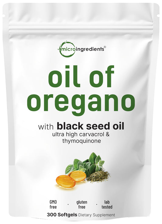 Pre-Order | Arrives in 5–10 Days – Micro Ingredients Oil of Oregano, 300 Softgel | Oregano Oil with Black Seed Oil, 4X Strength Carvacrol & Thymoquinone | Plant Based, Non-GMO | Antioxidant & Immune Support