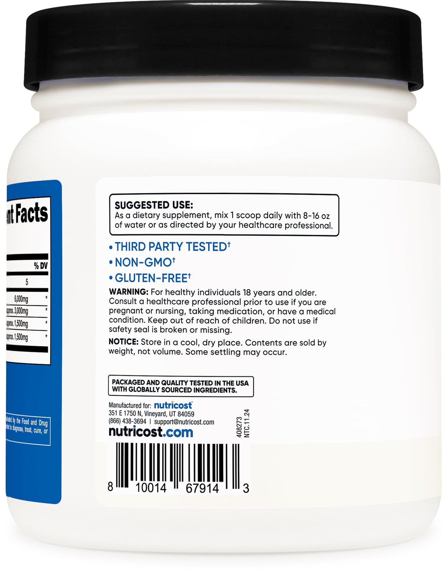 Pre-Order | Arrives in 5–10 Days – 
Nutricost BCAA Powder 2:1:1 (90 Servings, No Flavor Added) - Branched Chain Amino Acids