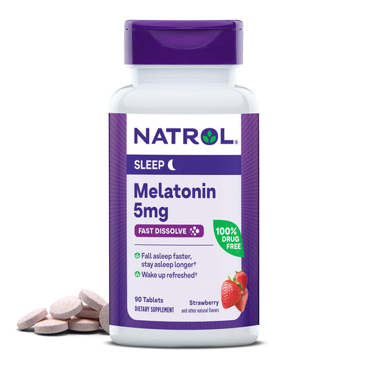 Pre-Order | Arrives in 5–10 Days – Natrol Fast Dissolve Melatonin 5 mg, Melatonin Supplements for Restful Sleep, Sleep Support for Adults, 90 Strawberry-Flavored Tablets, Up to a 90 Day Supply