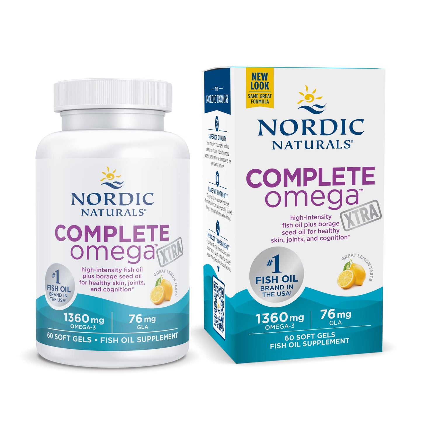 Pre-Order | Arrives in 5–10 Days – Nordic Naturals Complete Omega Xtra, Lemon - 60 Soft Gels - 1360 mg Omega-3 + 76 mg GLA - Healthy Skin - Cognition - Non-GMO - 30 Servings
