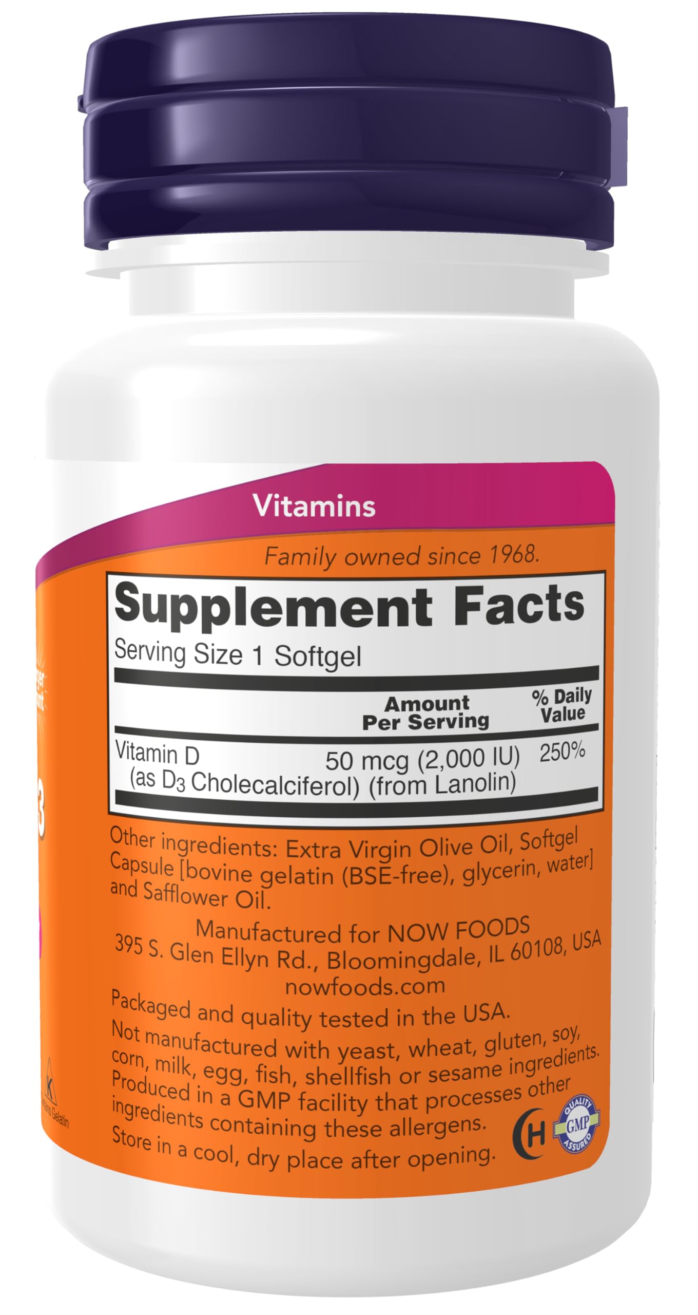 Pre-Order | Arrives in 5–10 Days – NOW Foods Supplements, Vitamin D-3 2,000 IU, High Potency, Structural Support*, 240 Softgels