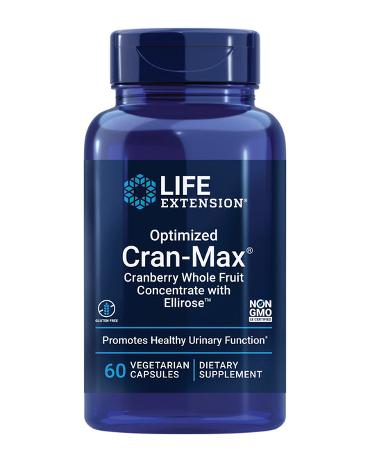 Pre-Order | Arrives in 5–10 Days – Life Extension Optimized Cran-Max®, Cranberry Whole Fruit Concentrate with Hibiscus Extract, Best in Class Support for Female Urinary Tract Health, Gluten-Free, Vegetarian, Non-GMO, 60 Capsules