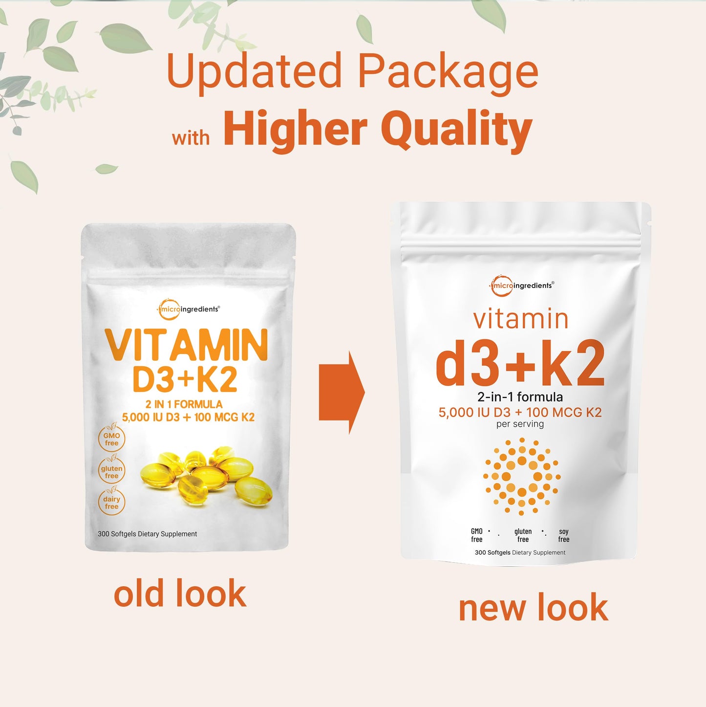 Pre-Order | Arrives in 5–10 Days – Micro Ingredients Vitamin D3 5000 IU with K2 MK-7 100 mcg, 300 Softgels, 2-in-1 Immune, Heart, Joint, Teeth & Bone Health Support, Easy to Swallow
