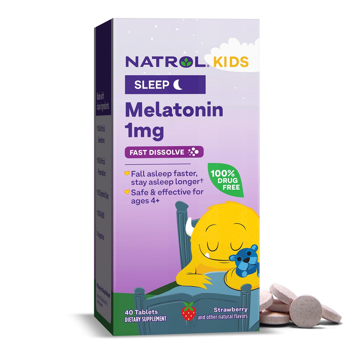 Pre-Order | Arrives in 5–10 Days – Natrol Kids Fast Dissolve Melatonin 1 mg, Dietary Supplement for Restful Sleep, Sleep Tablets for Kids, 40 Strawberry-Flavored Melatonin Tablets, 40 Day Supply