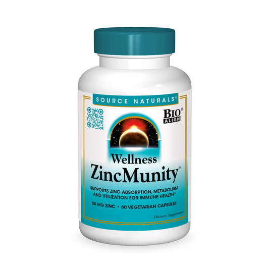 Pre-Order | Arrives in 5–10 Days – Source Naturals Wellness ZincMunity, Supports Zinc Absorption, Metabolism and Utilization for Immune Heath*, 50 mg Zinc - 60 Vegetarian Capsules