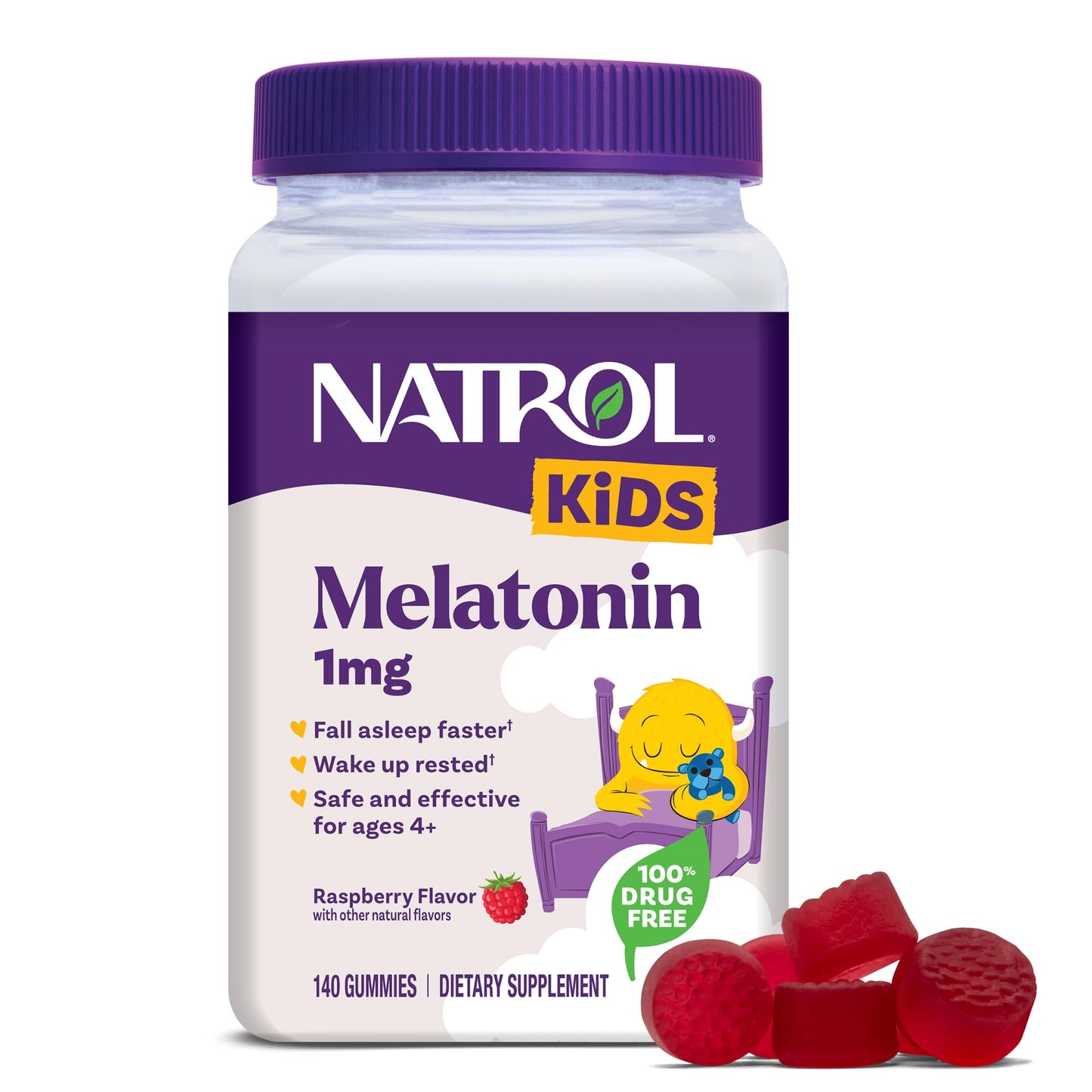 Pre-Order | Arrives in 5–10 Days – Natrol Kids Melatonin 1 mg, Dietary Supplement for Restful Sleep, Melatonin Gummies for Kids, 140 Raspberry-Flavored Gummies, Up to a 140 Day Supply