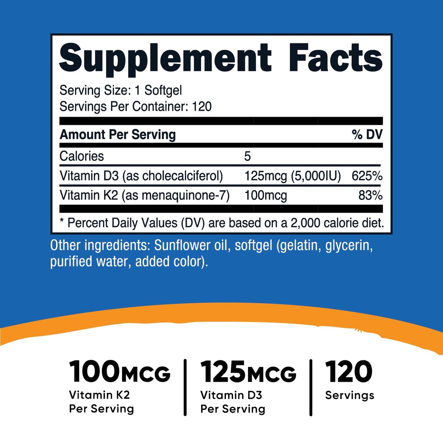 Pre-Order | Arrives in 5–10 Days – 
Nutricost Vitamin K2 (MK7) (100mcg) + Vitamin D3 (5000 IU) 120 Softgels - Gluten Free and Non-GMO