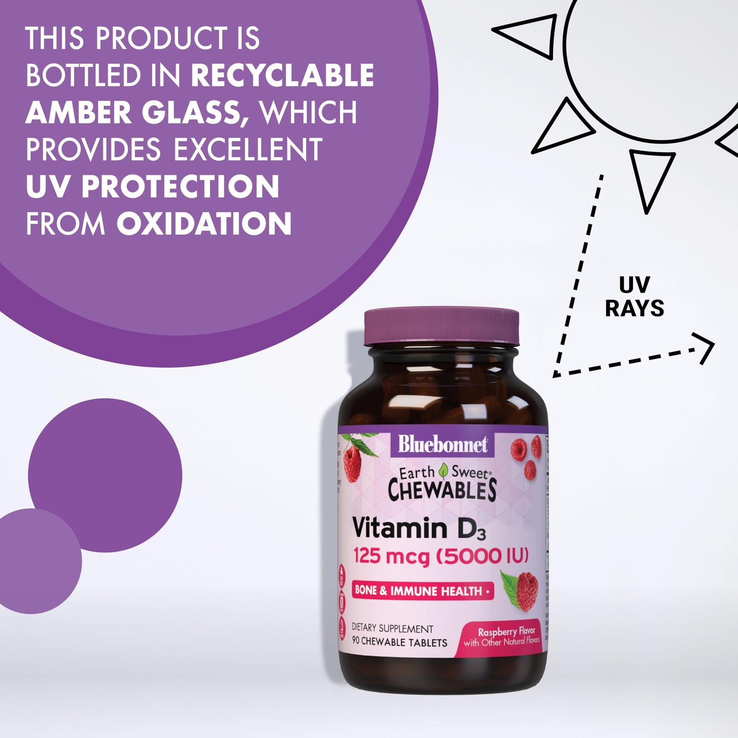 Pre-Order | Arrives in 5–10 Days – Bluebonnet Nutrition Earth Sweet Vitamin D3 5000 IU Chewable Tablets, Aids in Muscle & Skeletal Growth, Non GMO, Gluten & Soy & Milk Free, Kosher, Raspberry, White, 90 Count