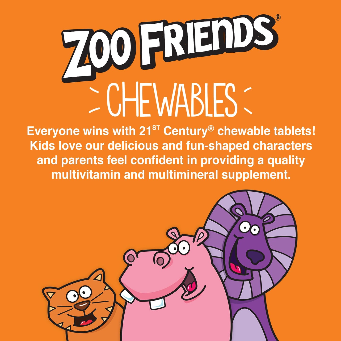 Pre-Order | Arrives in 5–10 Days – 21st Century Zoo Friends with Extra C Chewable Tablets, 60 Count