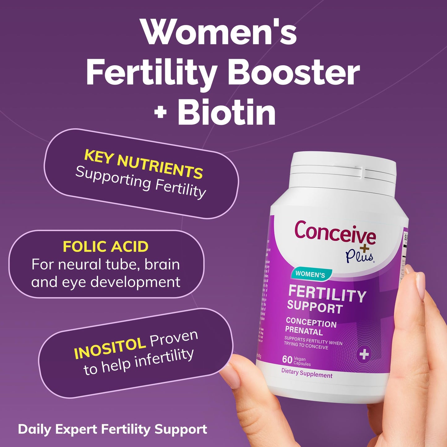 Pre-Order | Arrives in 5–10 Days – CONCEIVE PLUS Women's Fertility Support: Conception Prenatal Supplements for Her, Aids Hormonal Balance, & Regular Cycles - Folic Acid, B12, Zinc, Biotin, Non-GMO - 60 Vegetarian Soft Capsules