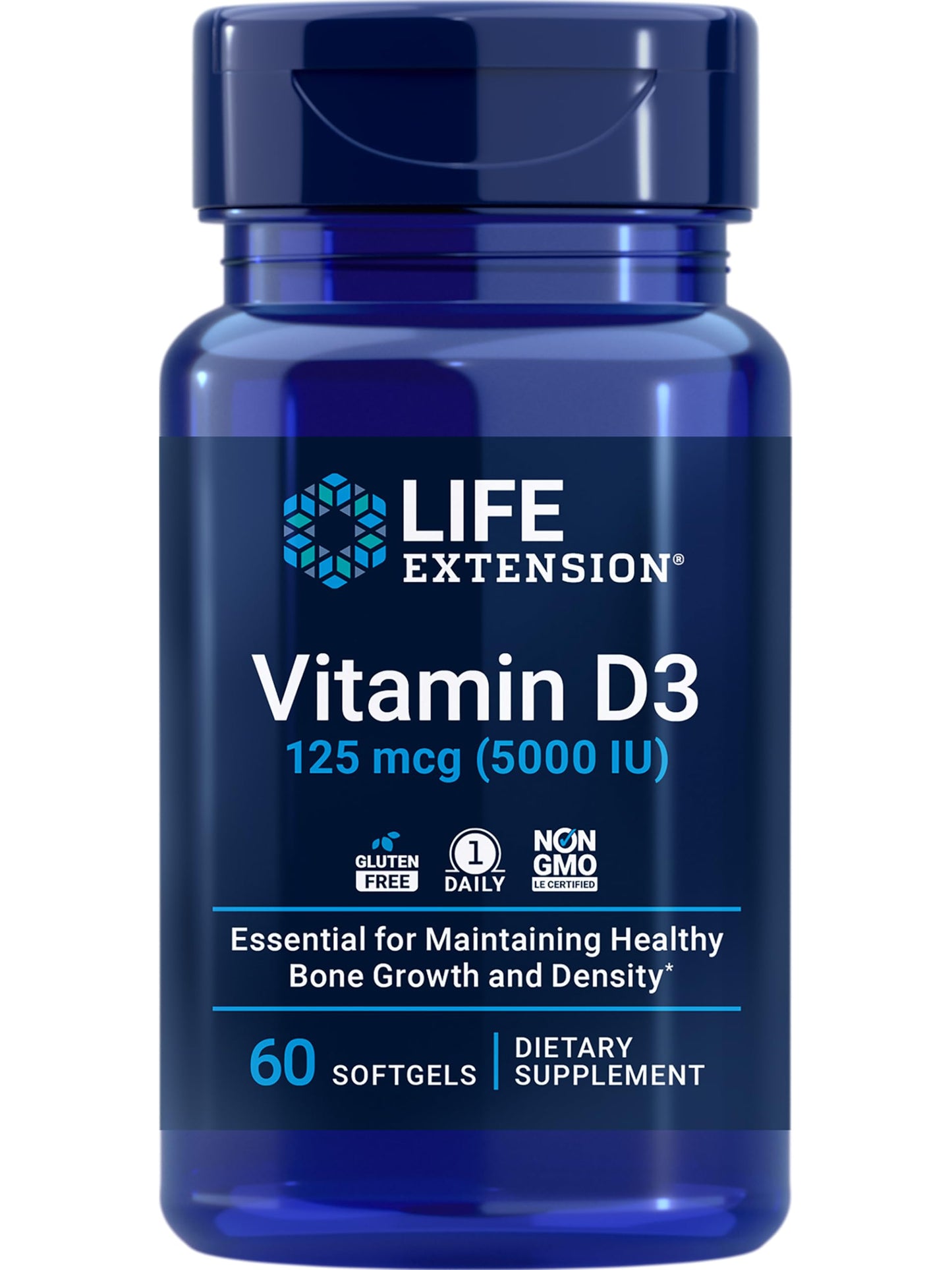 Pre-Order | Arrives in 5–10 Days – Life Extension Vitamin D3 125 mcg (5000 IU), Bone Health, Brain Performance, Immune System Support, Gluten-Free, Non-GMO, Once Daily, Two-Month Supply, 60 Softgels